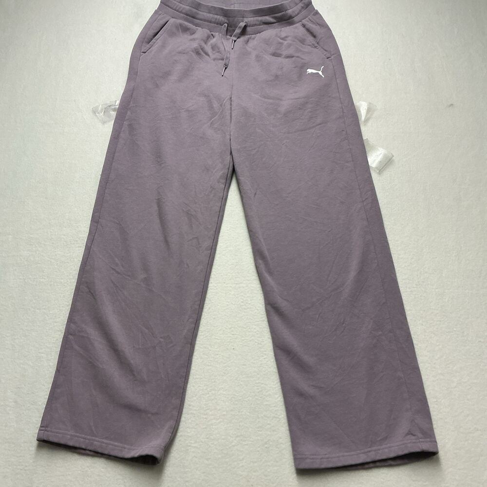 Puma Womens Fleece Wide Leg Sweatpants Purple DrawstringPockets Size Medium,4248
